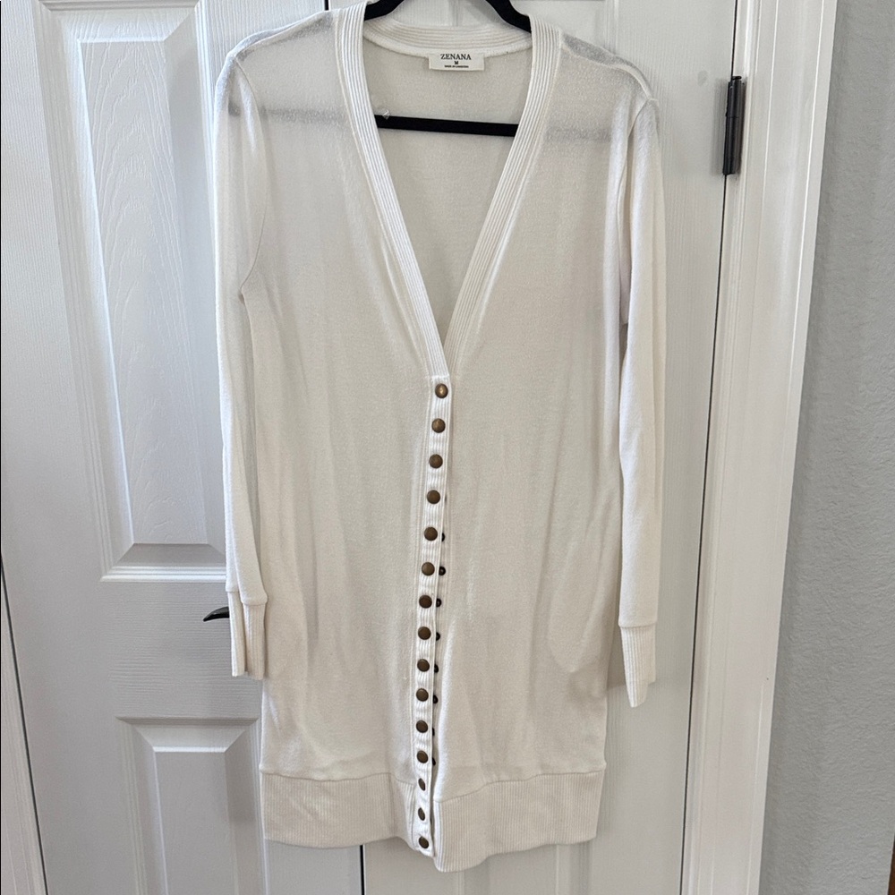 Prada Cream Button-Up Long Women's Cardigan